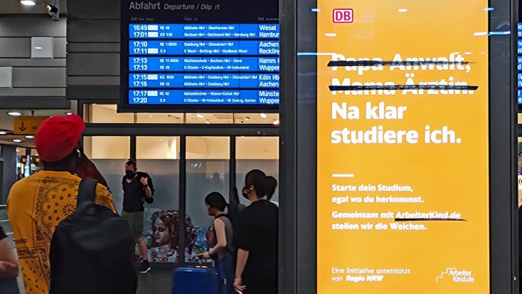Gemeinsame Kampagne der DB Regio AG mit ArbeiterKind.de an Bahnhöfen in NRW.